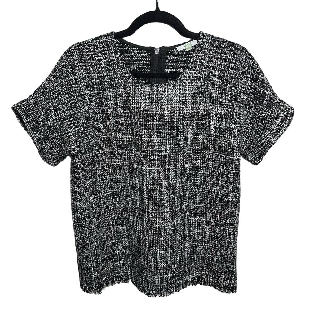 Jade Melody Tam Gray‎ Tweed Fringe Top Size Medium